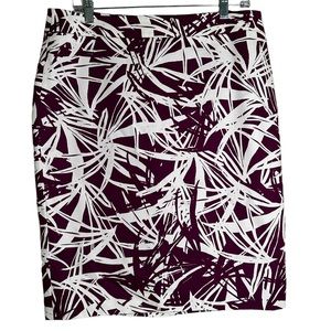 Loft Plum White Palm Leaf Pencil Skirt